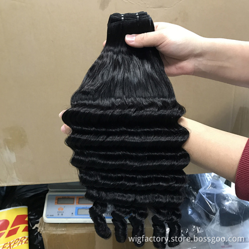 New Style100% unprocessed funmi hair bouncy curl, cheap double drawn raw virgin hair, double drawn human hair with closure